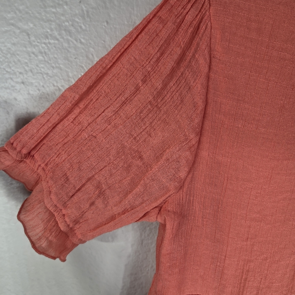 Indigo Rose Orange Size L Mini Swing Dress Embroidered Short Sleeves V-Neck - Picture 11 of 16